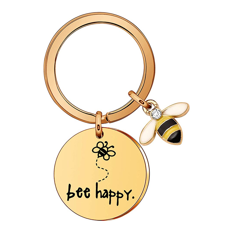 Cusotm Women's Metal Keychain Bee Happy Keyring Keychain Gift