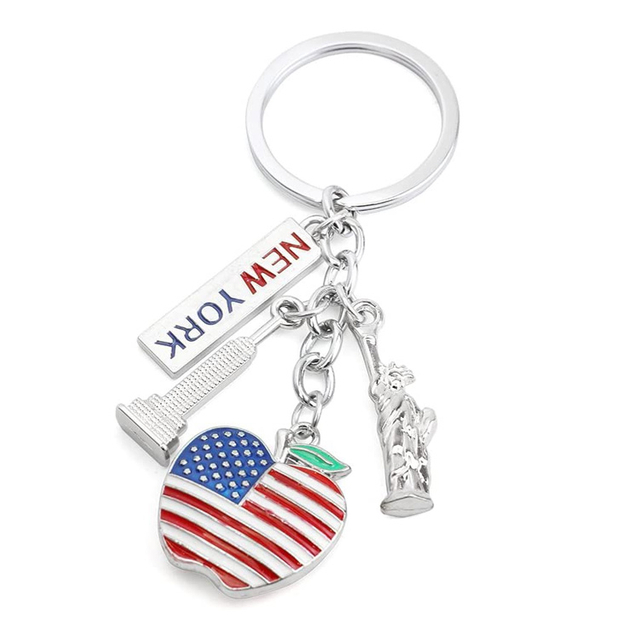 Collect NYC Souvenir Metal Keychain with Statue Of Liberty USA Flag Patriotic Keychain