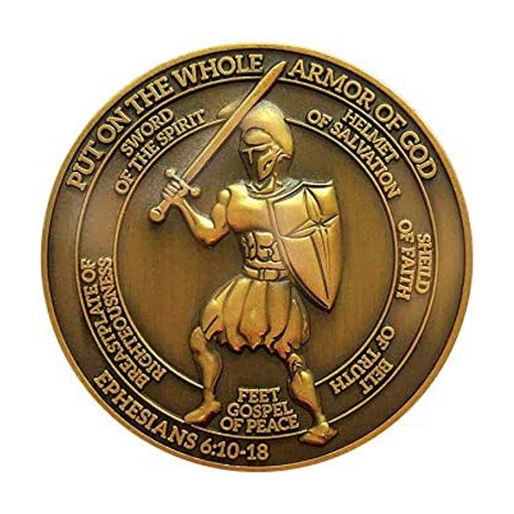 Custom Antique Gold Plated Christian Challenge Coin