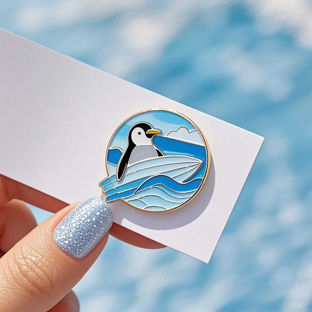 Aangepaste cartoon Penguin surfen Sportbadge