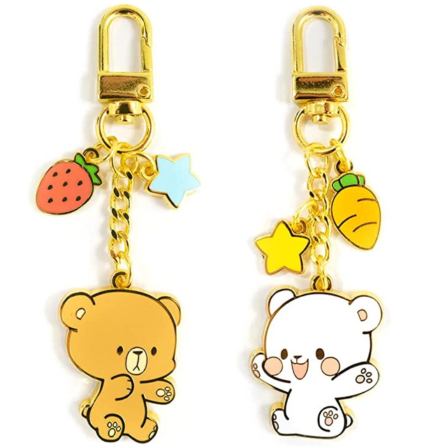 Custom Cute Milk Mocha Bear Metal Enamel Keychain