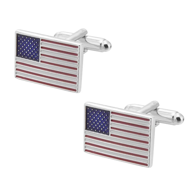 State Rectangle Flag Brass Round Tie Clip Cufflink