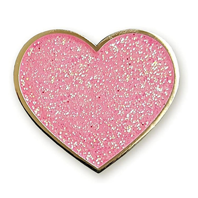 Custom Pink Red Glitter Valentine's Day Heart Enamel Lapel Pin