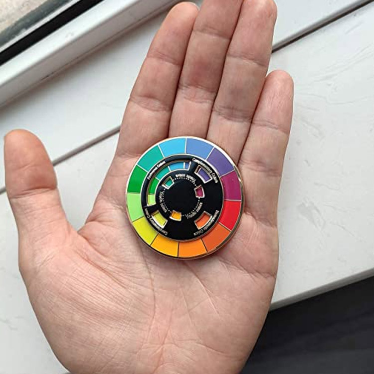 Custom Creative Color Wheel Enamel Pin Spinner Metal Brooch Lapel Pins