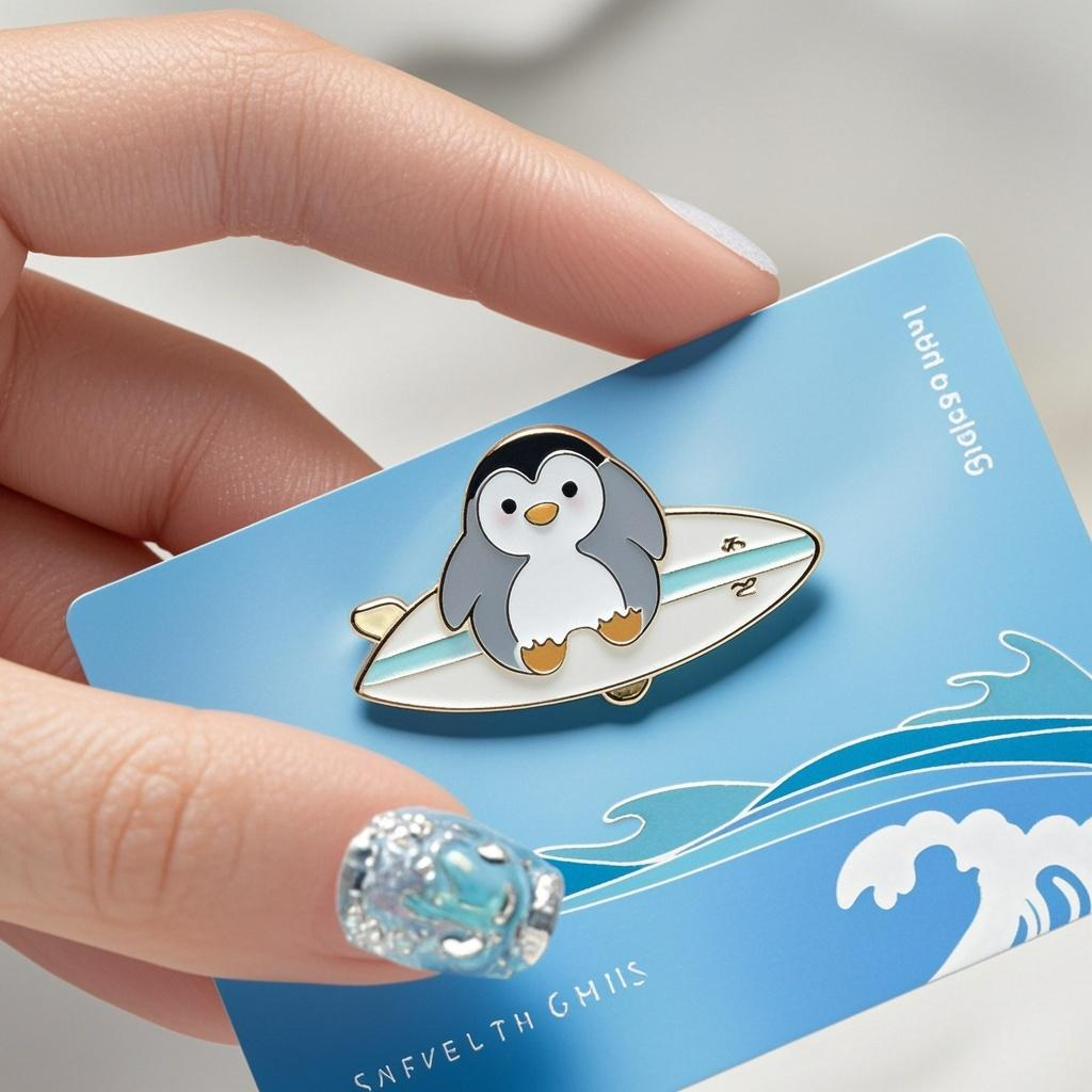 Aangepaste cartoon Penguin surfen Sportbadge