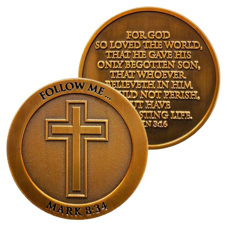 Custom Antique Gold Plated Christian Challenge Coin