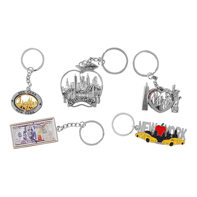  Silver Souvenir Collection New York Metal Keychain Ring Bundle Bulk