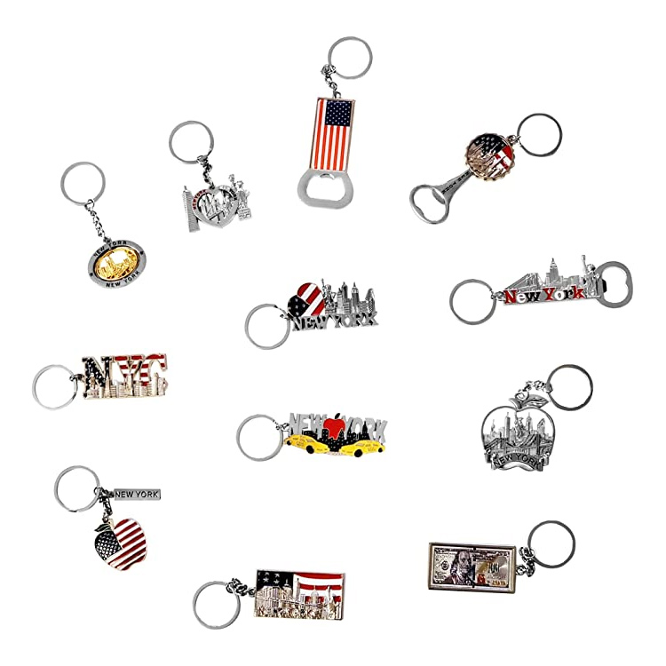  Silver Souvenir Collection New York Metal Keychain Ring Bundle Bulk