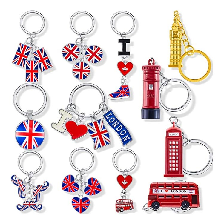 London Souvenir Keychains UK Flag Keyrings for British Gifts Party Decorations