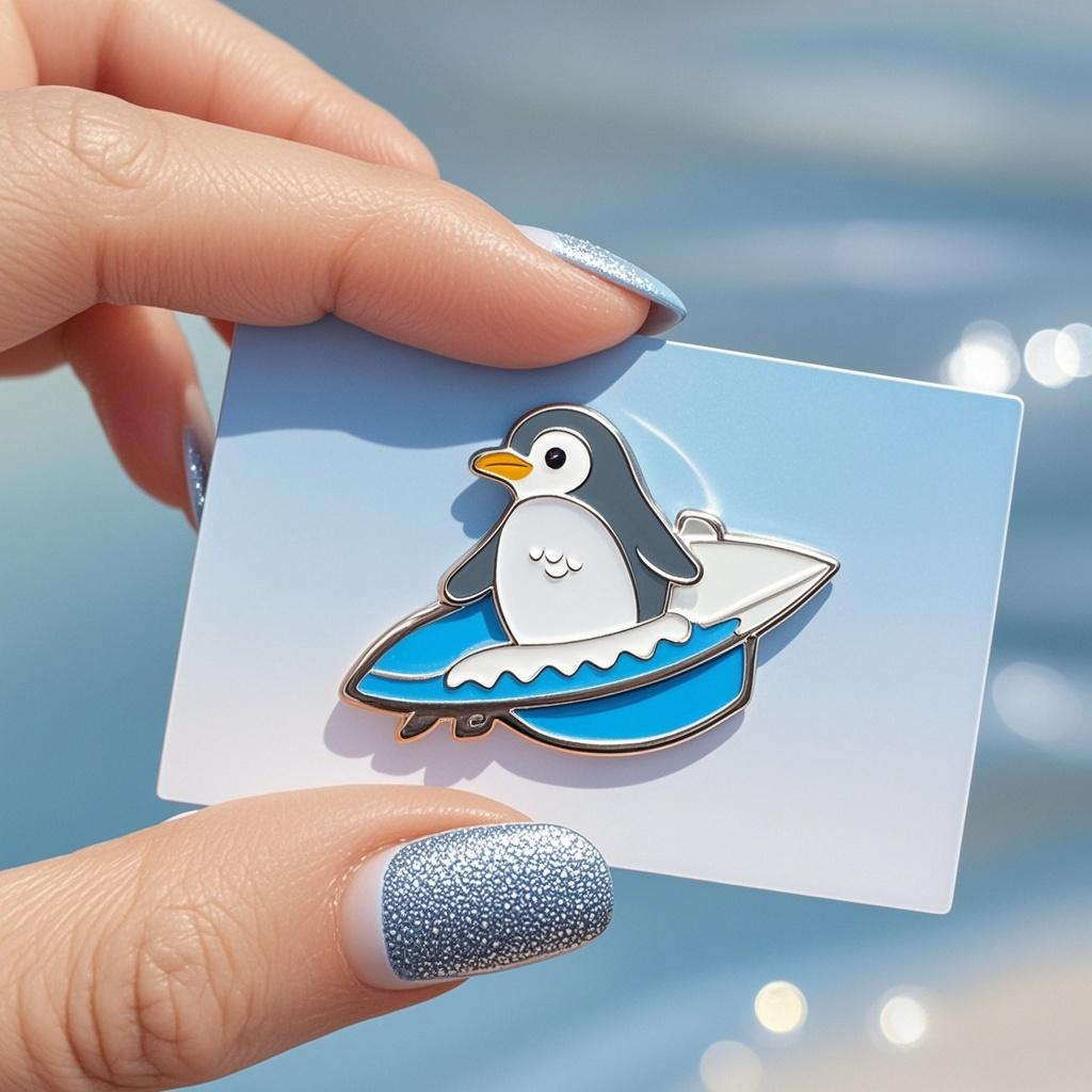 Aangepaste cartoon Penguin surfen Sportbadge
