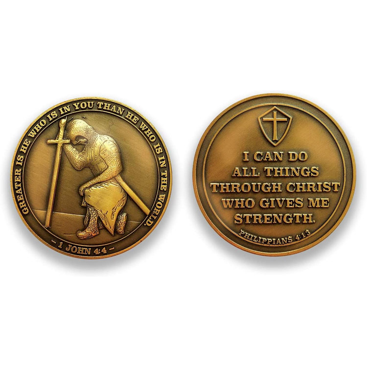 Custom Antique Gold Plated Christian Challenge Coin