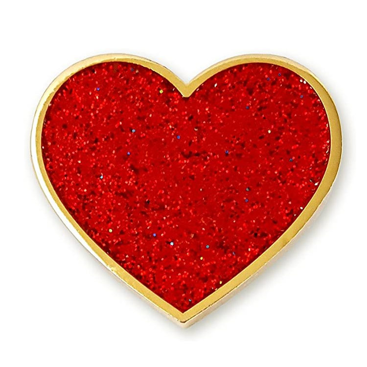 Custom Pink Red Glitter Valentine's Day Heart Enamel Lapel Pin