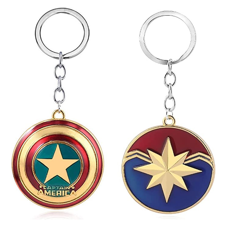 Cusotm Metal Marvel Keychain Captain America Shield Pewter Key Ring